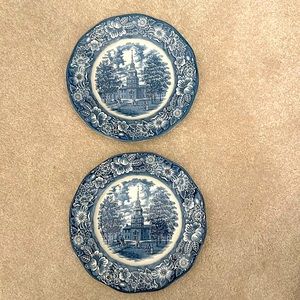 2 vintage Liberty Blue 10 inch dinner plates. Excellent condition